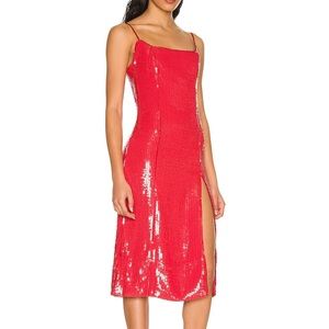 Red sequin dress with slit